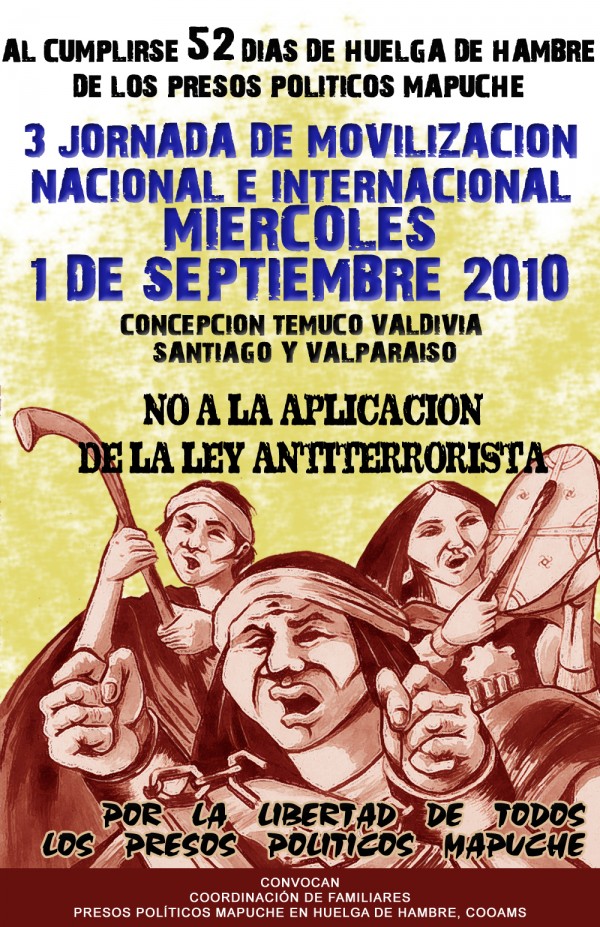 Hoy Tercera jornada de movilización nacional e internacional por la libertad de los Presos Políticos Mapuche
