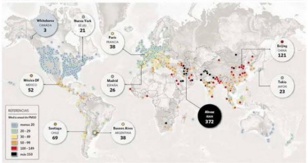 OMS presenta mapa de la contaminación en el mundo