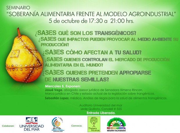 Seminario «Soberanía alimentaria frente al modelo agroindustrial» este miércoles 5 de octubre en Quillota