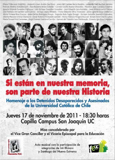 Jueves 17 de noviembre: En la PUC recuerdan a 28 víctimas de la dictadura militar