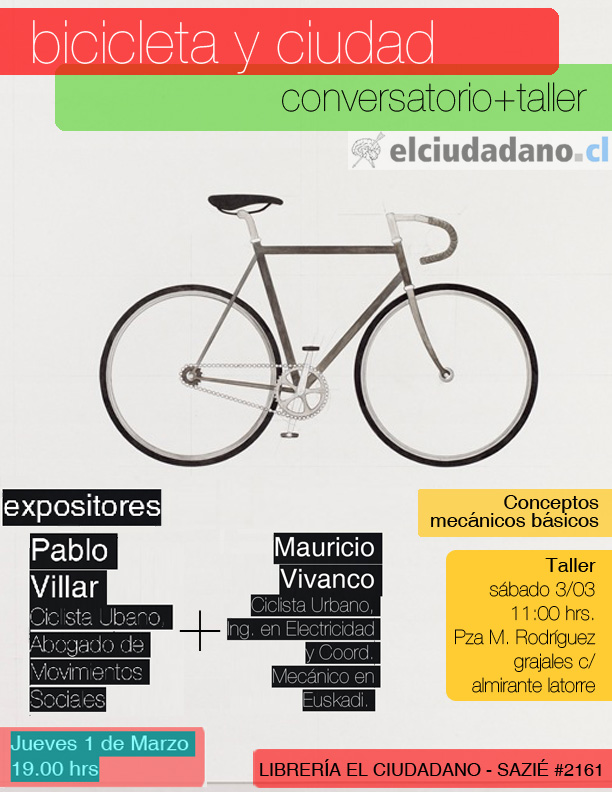 Bicicleta y Ciudad: conversatorio + taller en Librería El Ciudadano