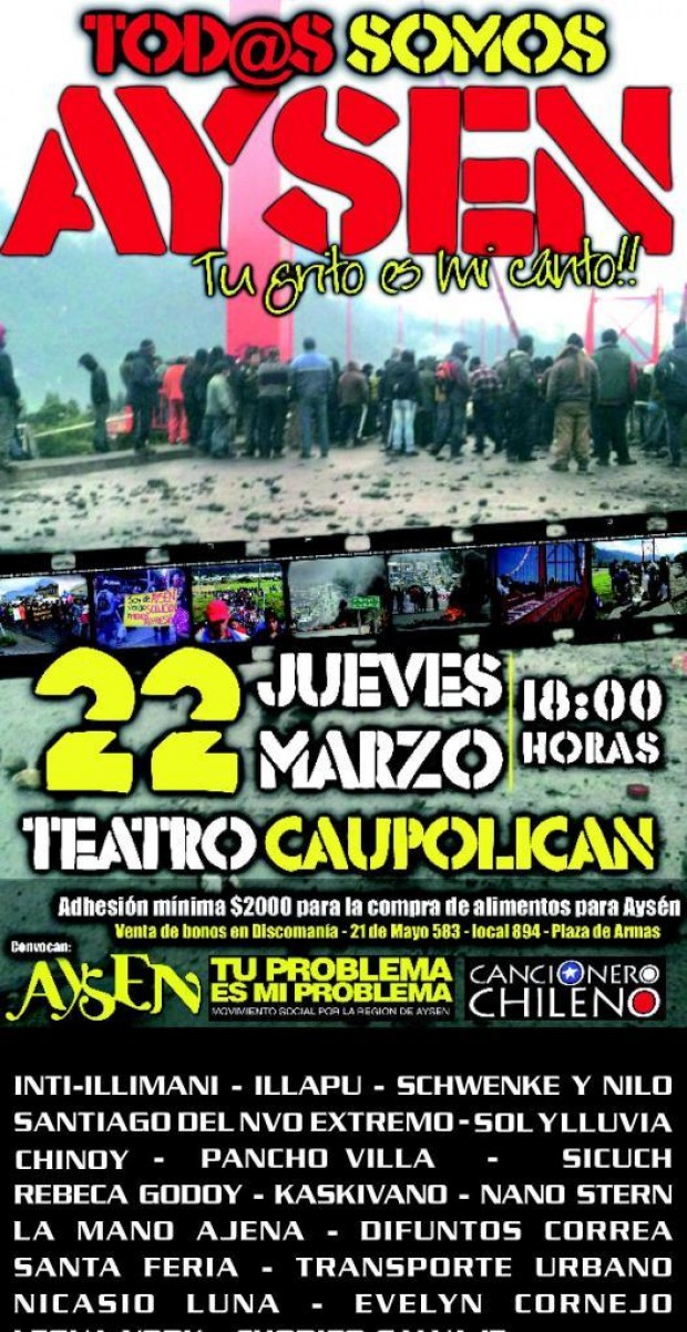 Concierto en apoyo a demandas de Aysén: “Tu grito es mi canto”