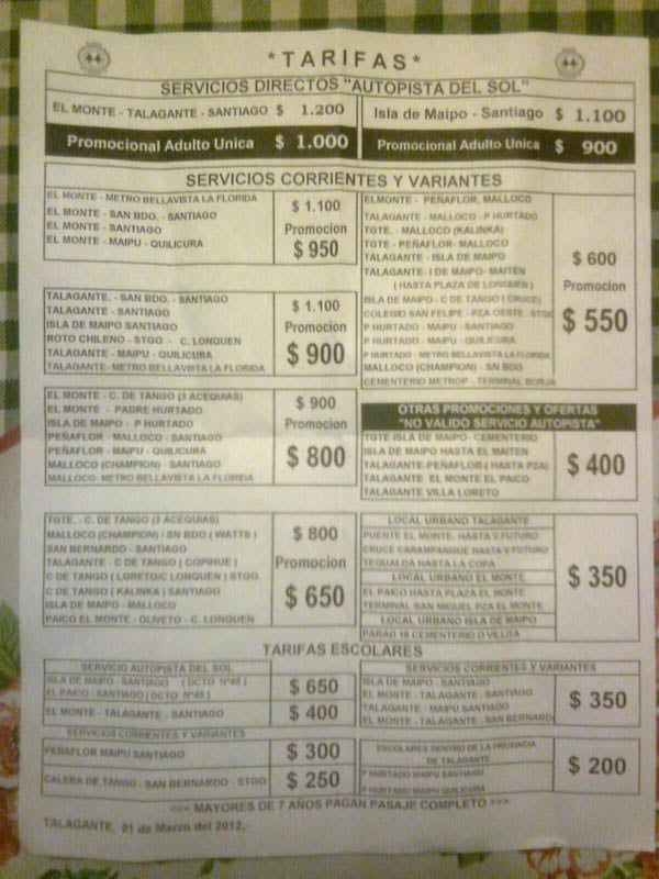 Flota Talagante cobra 400 pesos de pasaje escolar