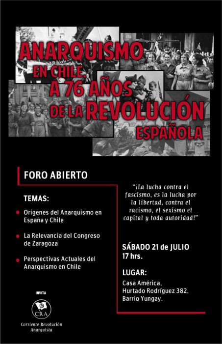 Foro abierto: «Anarquismo en Chile. A 76 años de la Revolución española»