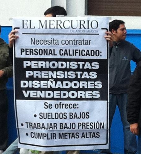 Trabajadores de los diarios nortinos de El Mercurio en huelga