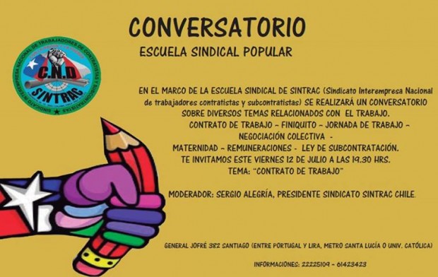 Escuela Sindical Popular de Sintrac lanza conversatorio sobre contrato de trabajo