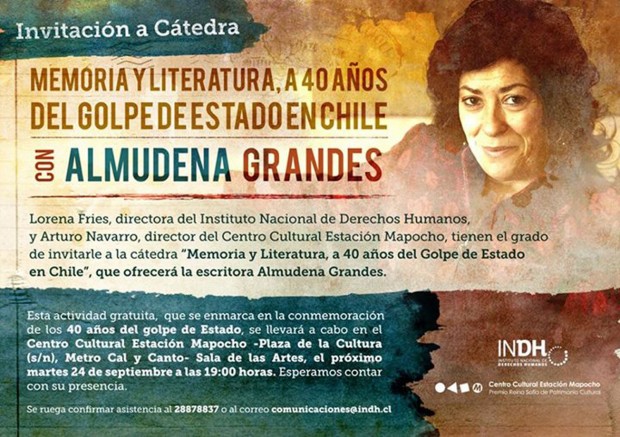 Almudena Grandes ofrece cátedra “Memoria Histórica y Literatura: A 40 Años del Golpe de Estado en Chile”
