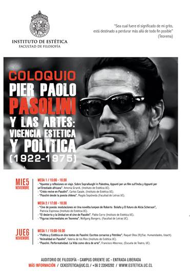 Pasolini será homenajeado en el Instituto de Estética UC