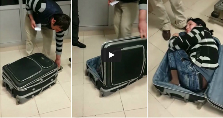 Mujer se esconde en maleta para cruzar la frontera [VIDEO]
