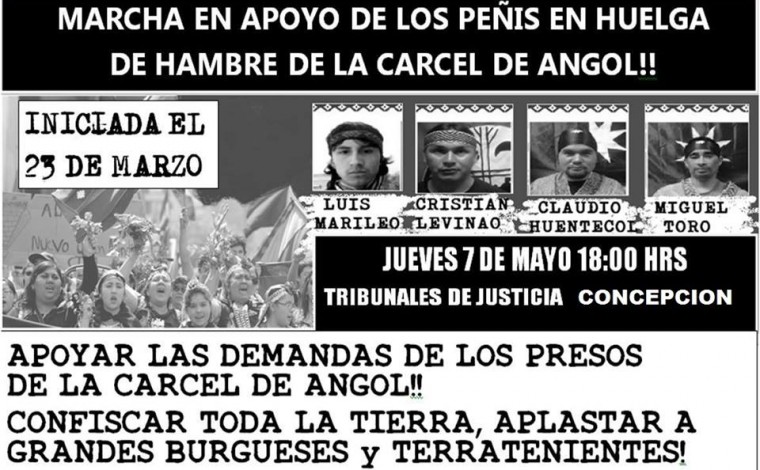 Convocan a marcha en apoyo a presos políticos mapuche que llevan 43 días en huelga de hambre