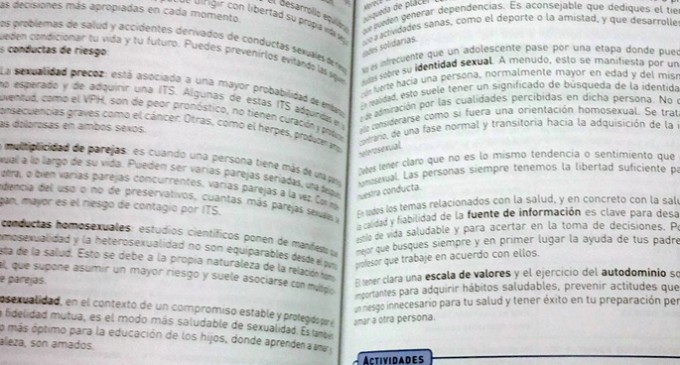España: Un libro de texto de Biología de SM alecciona contra las “conductas homosexuales”