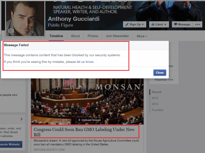 Denuncian que Facebook censura un artículo sobre la eliminación del etiquetado de transgénicos