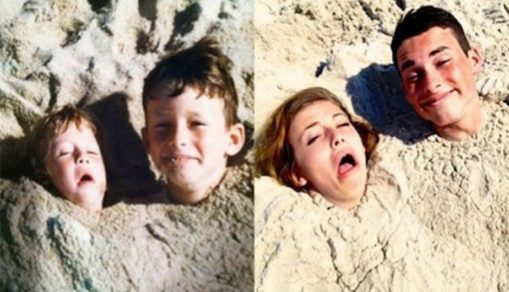 39 Adultos que recrearon fotos de su infancia de la mejor manera