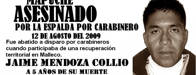 Ya van casi 6 años del asesinato del weichafe mapuche Jaime Mendoza Collío y aún no hay justicia
