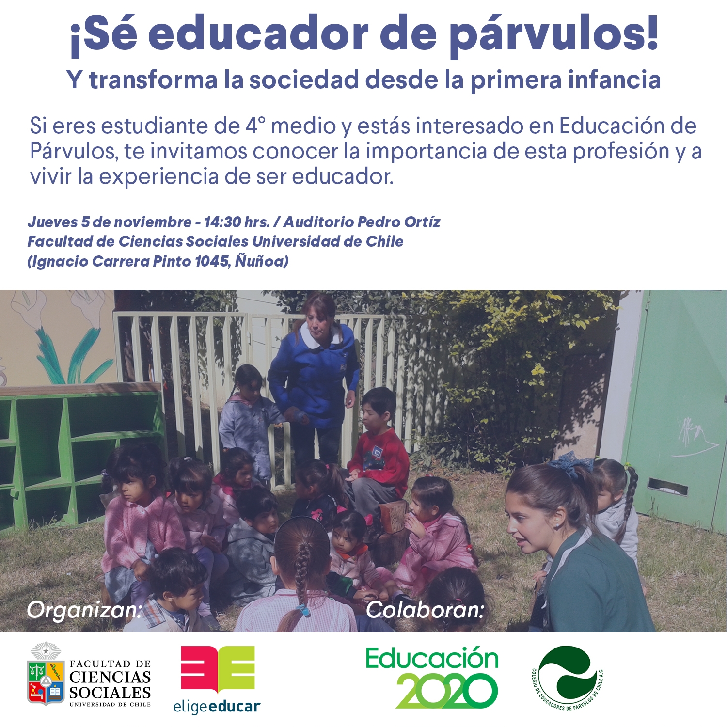 U. de Chile y Elige Educar organizan encuentro para estudiantes secundarios interesados en la Educación Parvularia