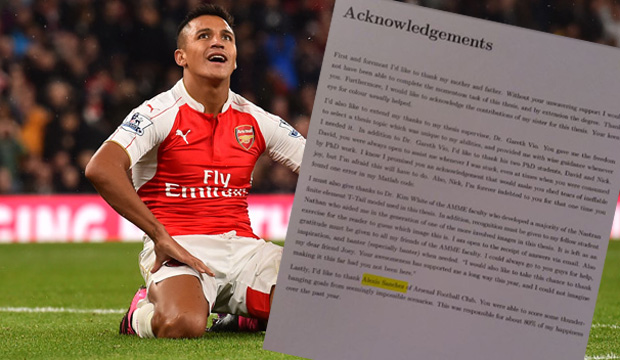 Hincha del Arsenal incluye a Alexis Sánchez en «agradecimientos» de su tesis