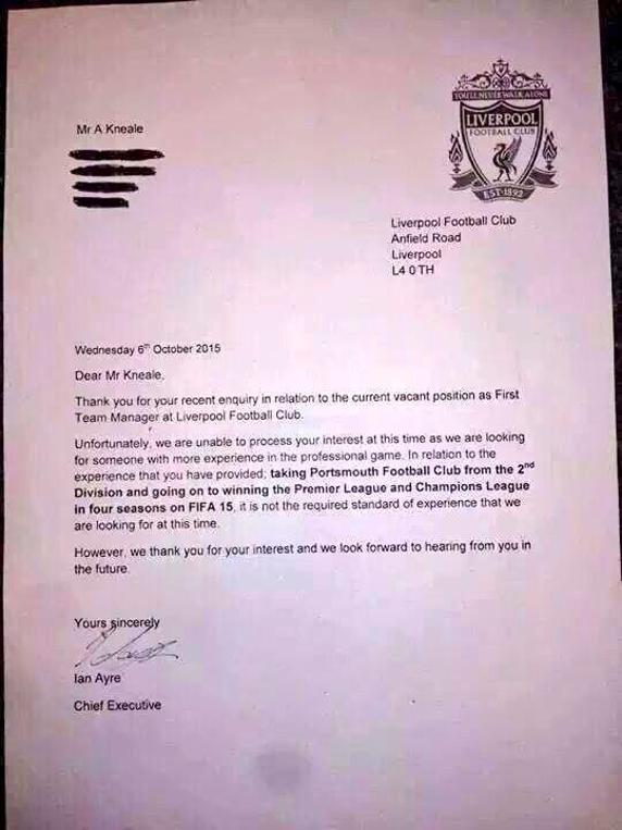 Aficionado del Liverpool pidió ser el entrenador del equipo y el club le respondió