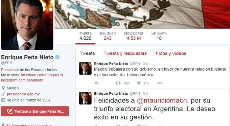 Peña Nieto felicita a Macri tras triunfo en Argentina