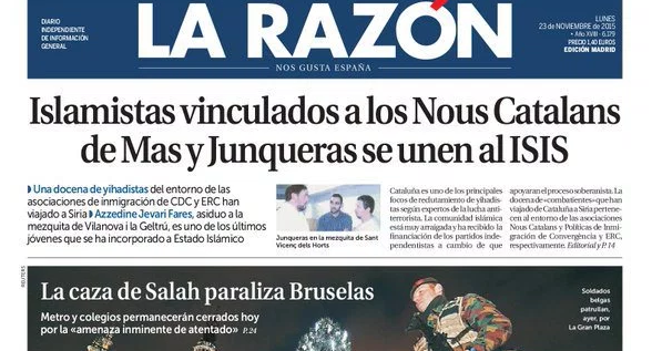 España: La portada de La Razón relacionando el independentismo catalán con el Estado Islámico que ha cabreado a millones de catalanes