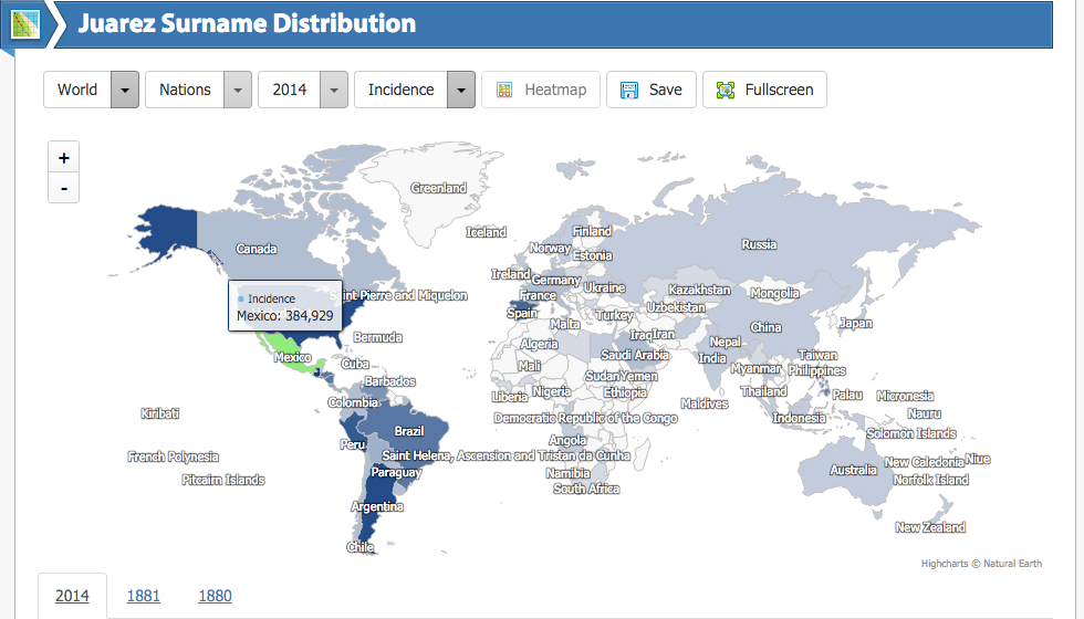 Este es el mapa global con las personas que tienen tu apellido