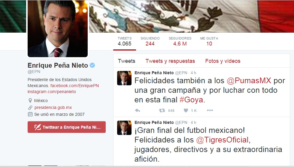 Peña Nieto felicitó a Tigres por la gran final, “también a los Pumas”