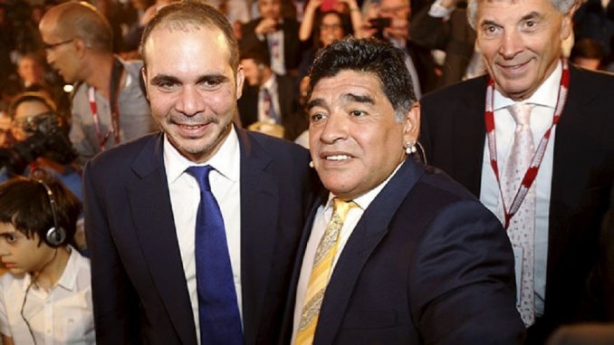 Para Alí Bin al Hussein, Maradona no es su candidato a vice de la FIFA