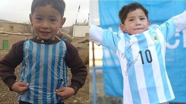 Niño afgano que vestía camiseta de plástico de Messi recibió tricotas originales