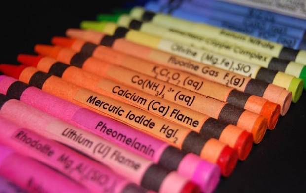 Alguien tuvo la genial idea de etiquetar estos crayones con los elementos de la tabla periódica
