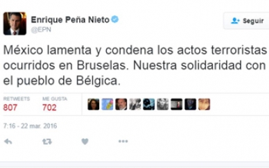EPN condena actos terroristas en Bruselas