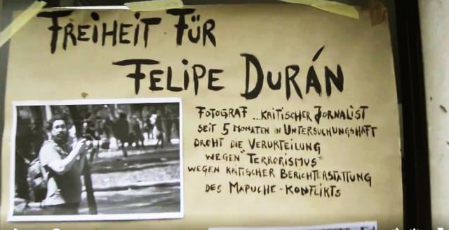 Activistas protestan en Alemania para exigir libertad del fotógrafo Felipe Durán y por las represas en el río Pilmaiken