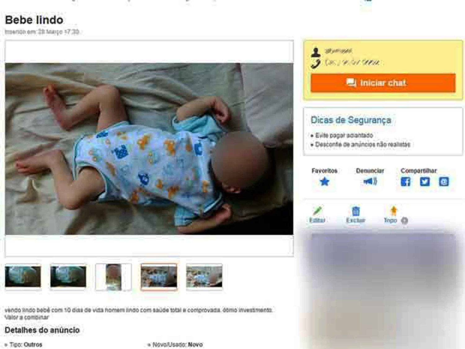 Indignación: Bebé de 10 días es vendido en Internet