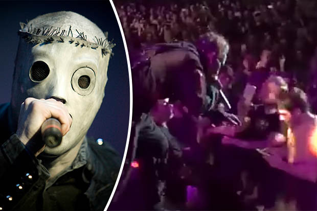 Vocalista de Slipknot le quita el teléfono a un fan y se lo tira al suelo por estar texteando en medio del concierto