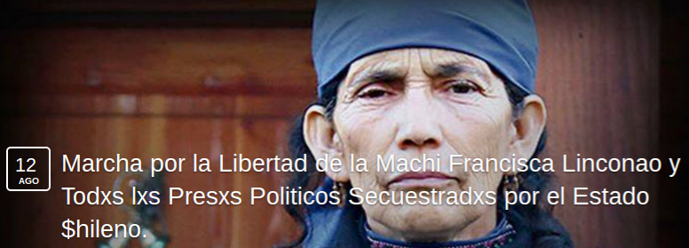Convocan marcha por la libertad de machi Francisca Linconao y Presos Políticos Mapuche