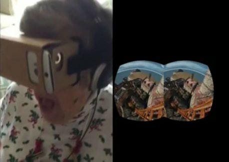 (VIDEO) Abuela prueba montaña rusa en realidad virtual y se vuelve loca de risa