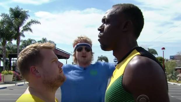 VIDEO: James Corden y Owen Wilson desafiaron a Usain Bolt en los cien metros planos