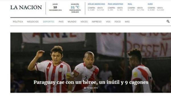 La grosera portada de un diario de Paraguay contra su selección: «Un héroe, un inútil y nueve cagones»