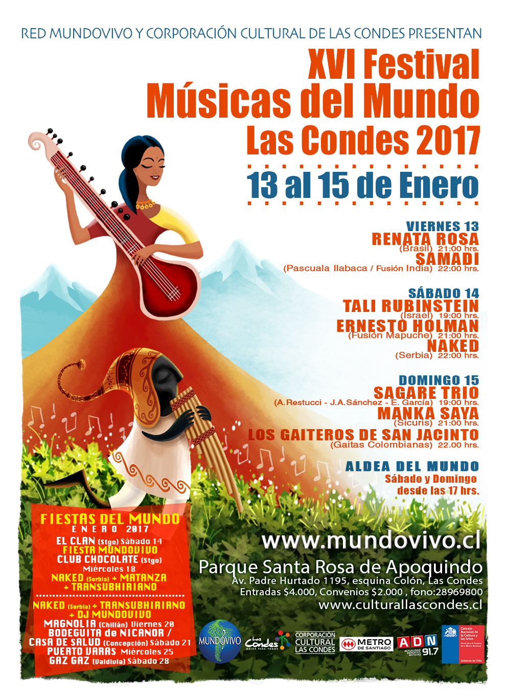 XVI Festival Músicas del Mundo se realiza el 13, 14 y 15 de Enero con artistas de Brasil, Serbia, Israel, Colombia y Chile