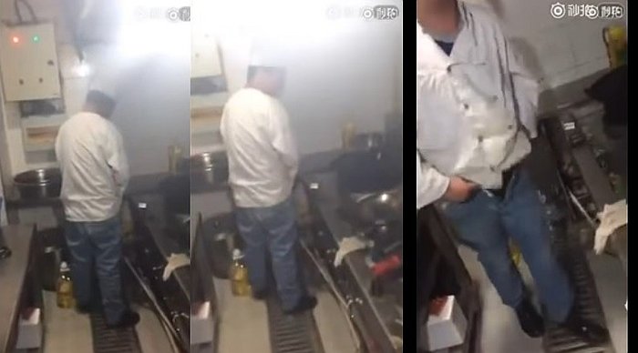 Sorprenden a chef orinando en cocina de restaurant y ésta fue su loca reacción (+Video)