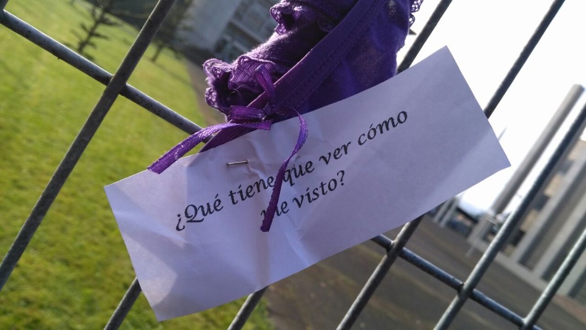 Mujeres se manifiestan en favor de Nabila Rifo colgando ropa interior en tribunal de Temuco