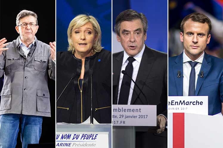 de izquierda a derecha: Melenchon, Le Pen, Fillon, Macron