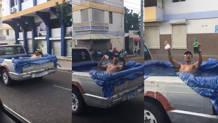 «La gente que goza»: convierte su camioneta en una piscina y circula por la ciudad (VIDEO)