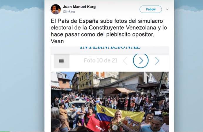 Diario El País publica imágenes falsas sobre el plebiscito de la oposición en Venezuela