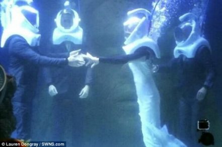 Clip | «Estaban inundados de amor»: Pareja contrae matrimonio dentro de un pecera en una extravagante ceremonia