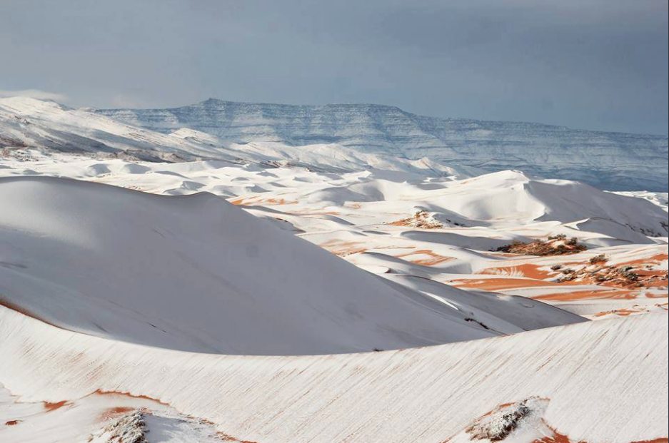 (Fotos) La ola polar también llegó al desierto del Sáhara y lo cubrió de nieve