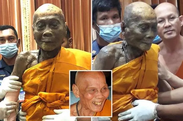 Impresionante rostro sonriente de un monje budista que murió hace dos meses y cuyo cuerpo fue exhumado