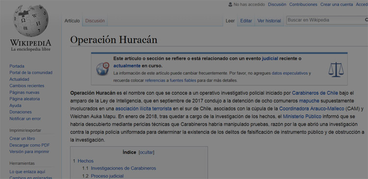 Wikipedia publica página dedicada a la «Operación Huracán»