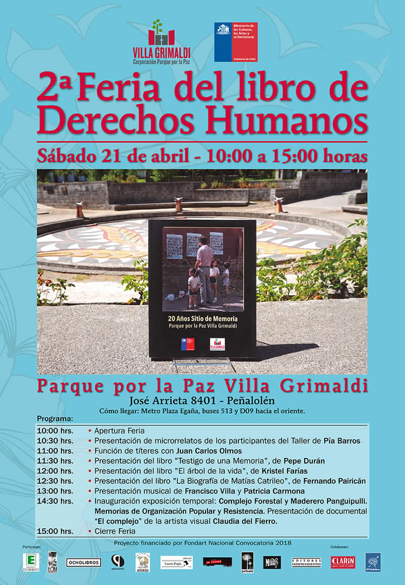 Sábado 21 de abril: Segunda Feria del Libro de Derechos Humanos en Villa Grimaldi