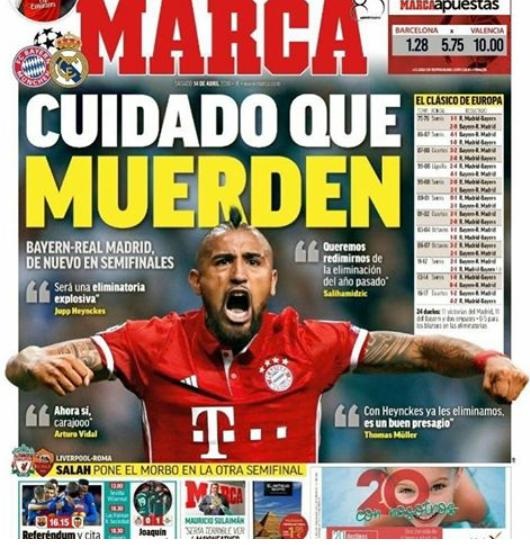 Lo respetan: Medio español adelanta semifinal del Madrid-Bayern con foto de Arturo Vidal