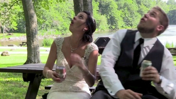 (+Video) Unos recién casados se salvan de quedar aplastados por una rama de un árbol