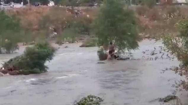 (Video) Rescatan a 5 personas atrapadas por crecida de río en México